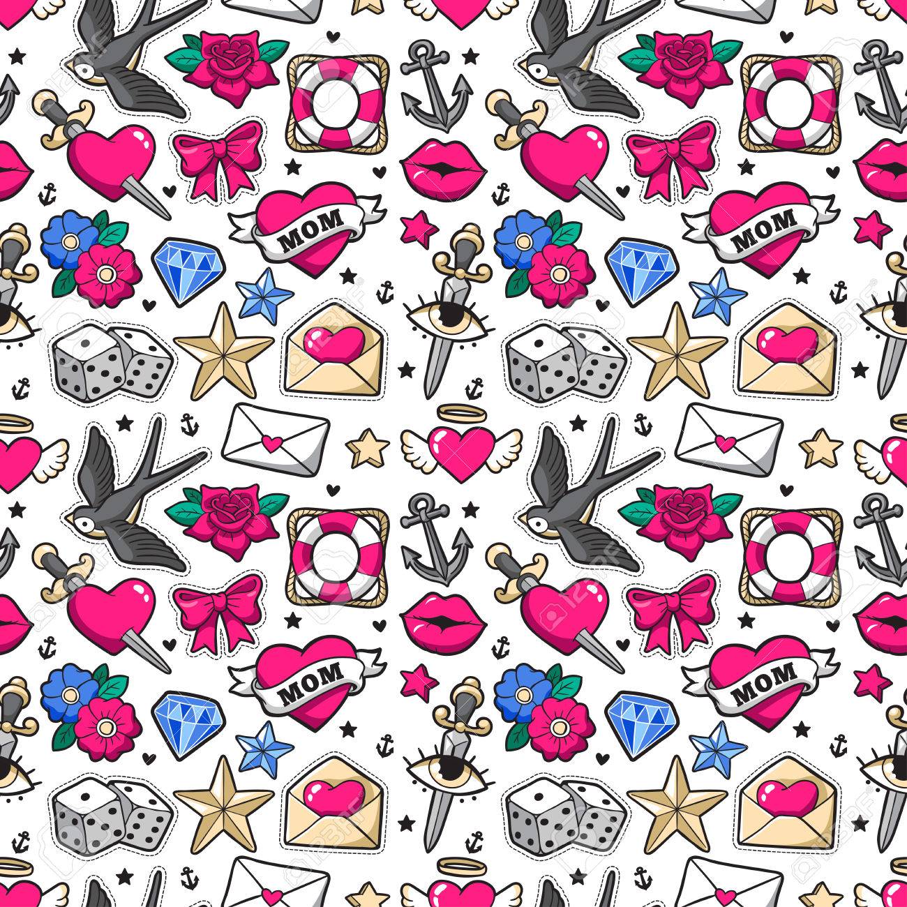 ロカビリー スタイルの古い学校のシームレスなパターン のイラスト素材 ベクタ Image ロカビリー スタイルの古い学校のシームレスなパターン のイラスト素材 ベクタ Image