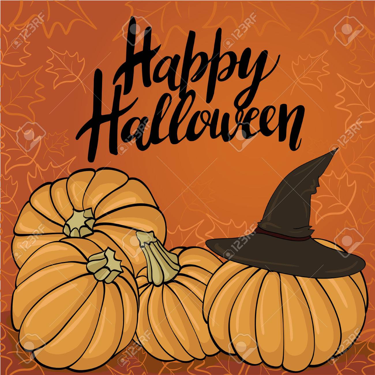 幸せなハロウィーン グリーティング カード書道 手作りかぼちゃのレタリングのイラスト素材 ベクタ Image 幸せなハロウィーン グリーティング カード書道 手作りかぼちゃのレタリングのイラスト素材 ベクタ Image