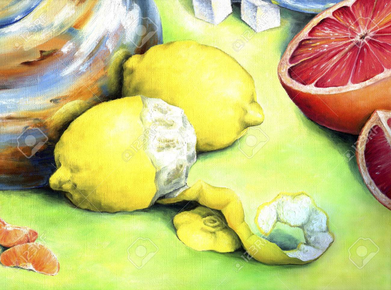 果物の静物画 『洋梨andレモン』 果物の静物画 『洋梨andレモン』 果物の油彩画 洋梨の静物画 果物の