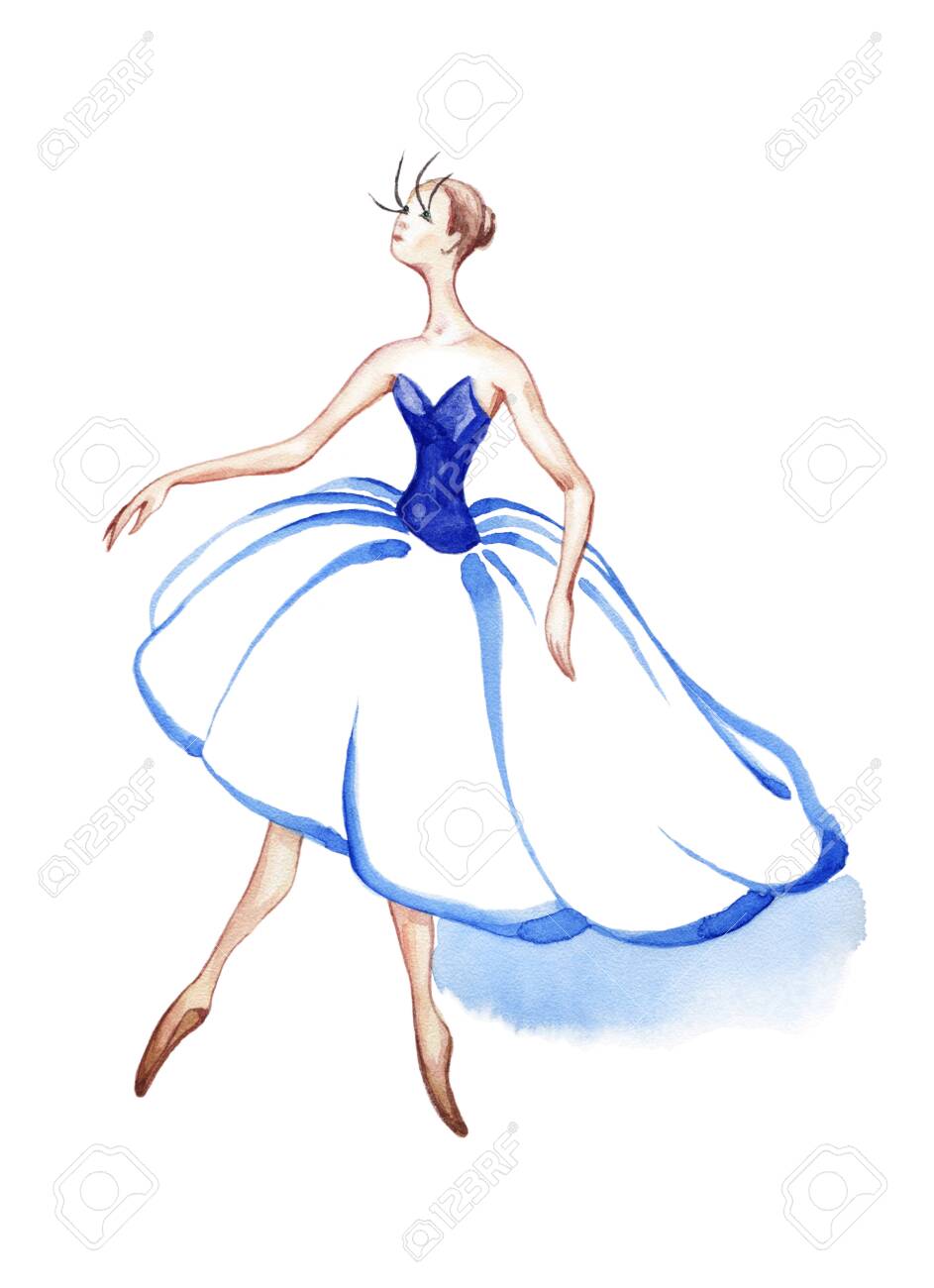 Silhouette of a dancer in a theatrical costume. Watercolor drawing on a white background - 142898969 Silhouette of a dancer in a theatrical costume. Watercolor drawing on a white background - 142898969