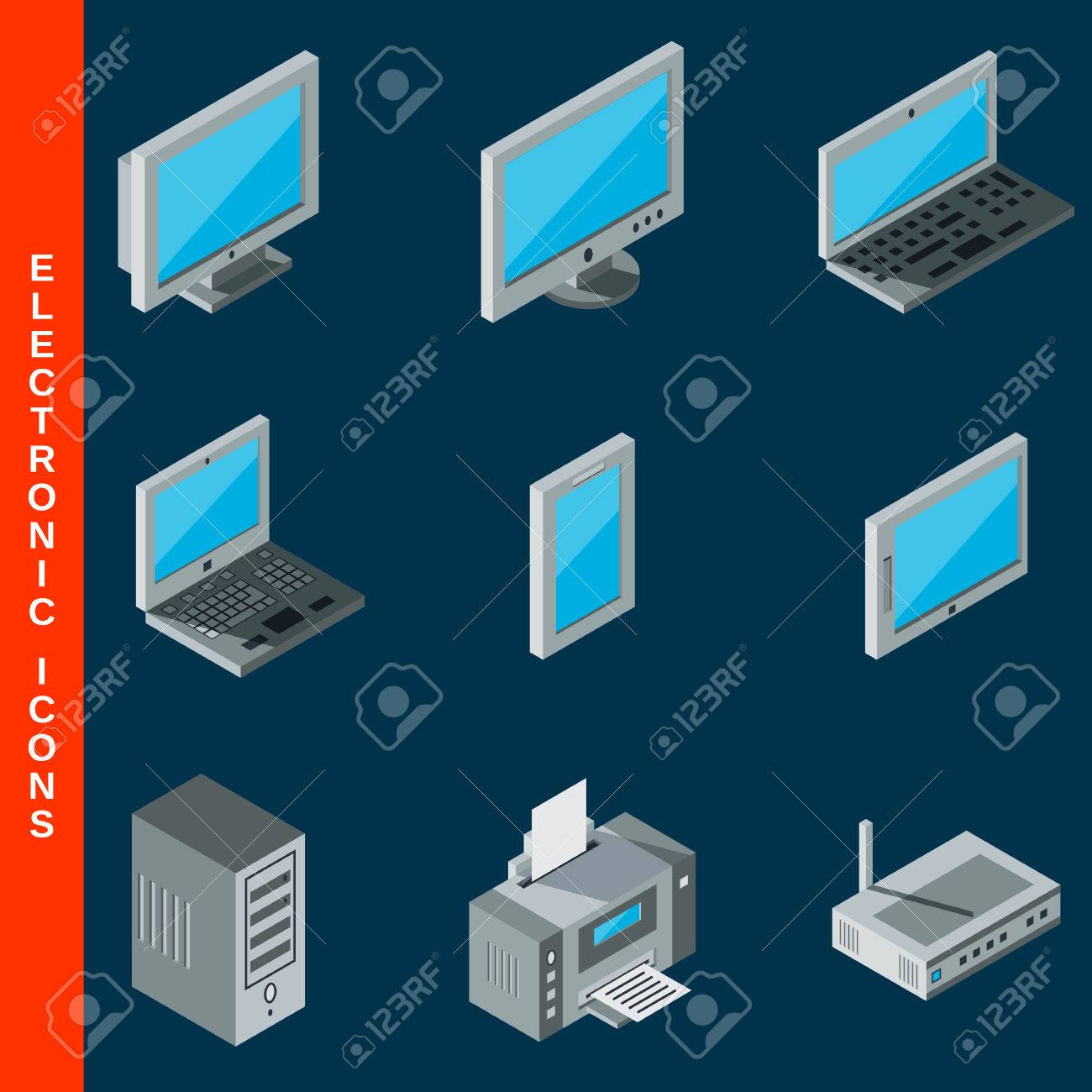 isometric flat 3d computer equipment icons set royalty free cliparts