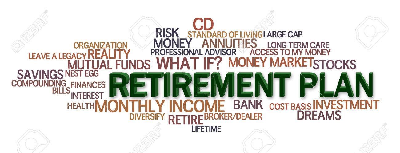 retirement plan word cloud with financial words stock photo picture