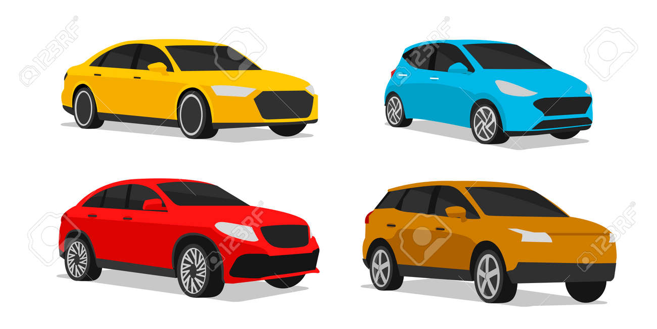 Set of car illustration of different vehicle type model in different colors, stylized silhouette, simle icon - 168013368 Set of car illustration of different vehicle type model in different colors, stylized silhouette, simle icon - 168013368