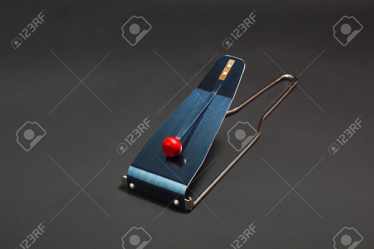 Flexatone Fleximetal Struck Idiophone Modern Percussion Musical Instrument Consisting Of A Blue Steel Plate And A Red Wooden Ball Stock Photo Picture And Royalty Free Image Image