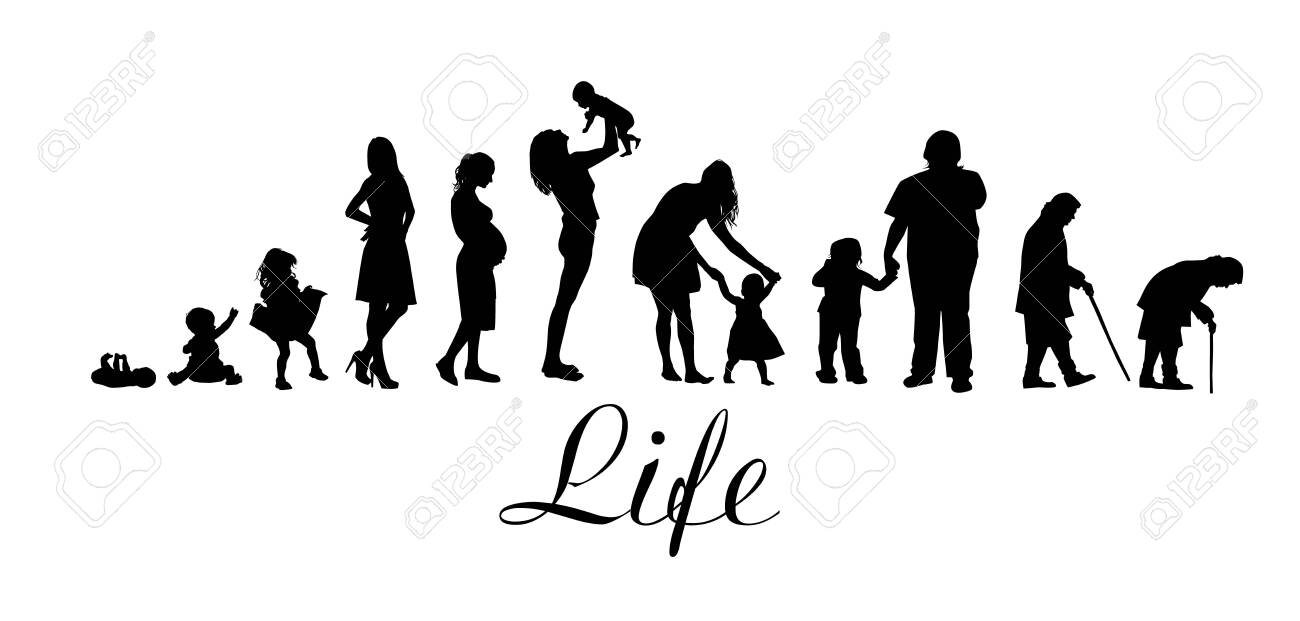 Premium Vector  Women growing up children's to elders isolated vector  silhouette