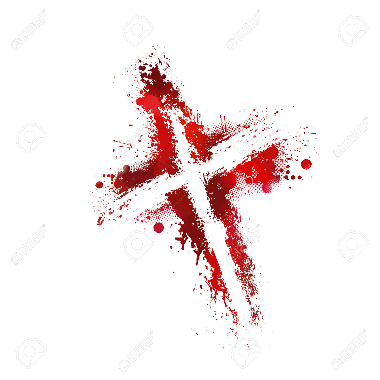 붉은 피 묻은 십자가. 빨간 얼룩으로 만든 십자가. 행복한 부활절. 벡터 일러스트 레이 션 로열티 무료 사진, 그림, 이미지 그리고  스톡포토그래피. Image 173581980