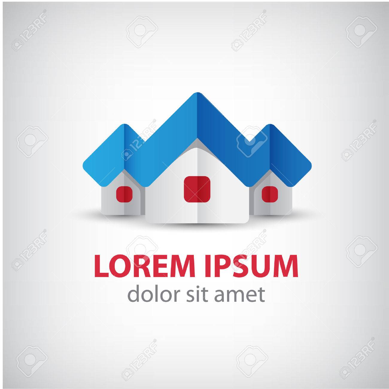 Vector 3d Houses Origami Paper Icon Ribbon Logo Isolated