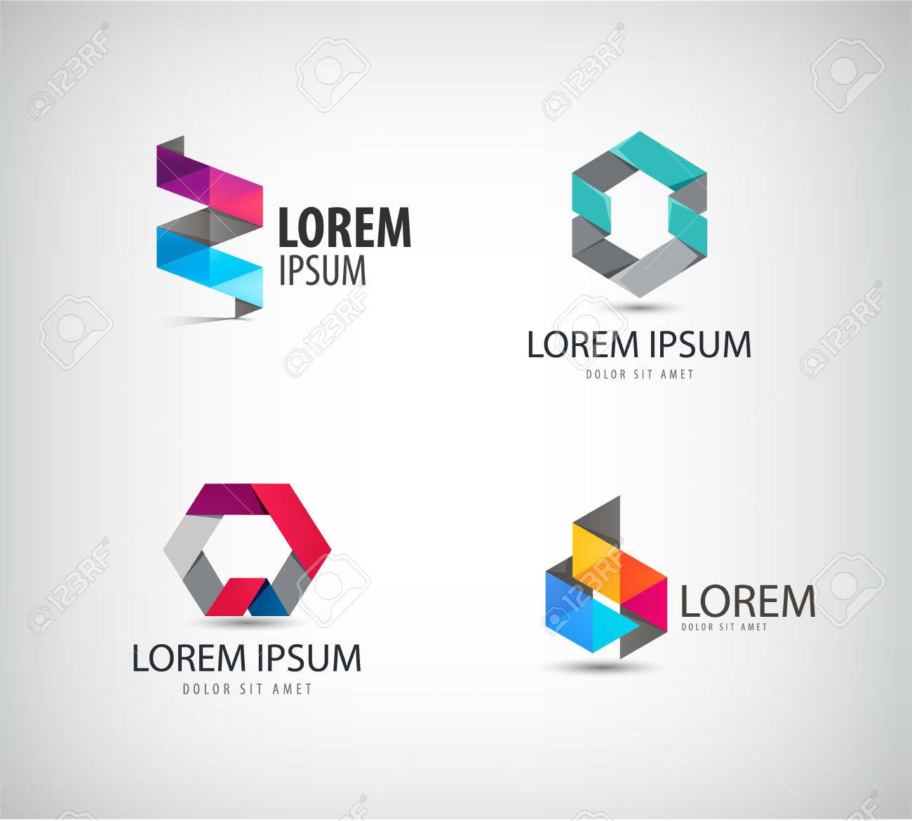 Vector set of abstract colorful ribbon, origami, paper, 3d ions. Identity for company, web site - 47401180 Vector set of abstract colorful ribbon, origami, paper, 3d ions. Identity for company, web site - 47401180