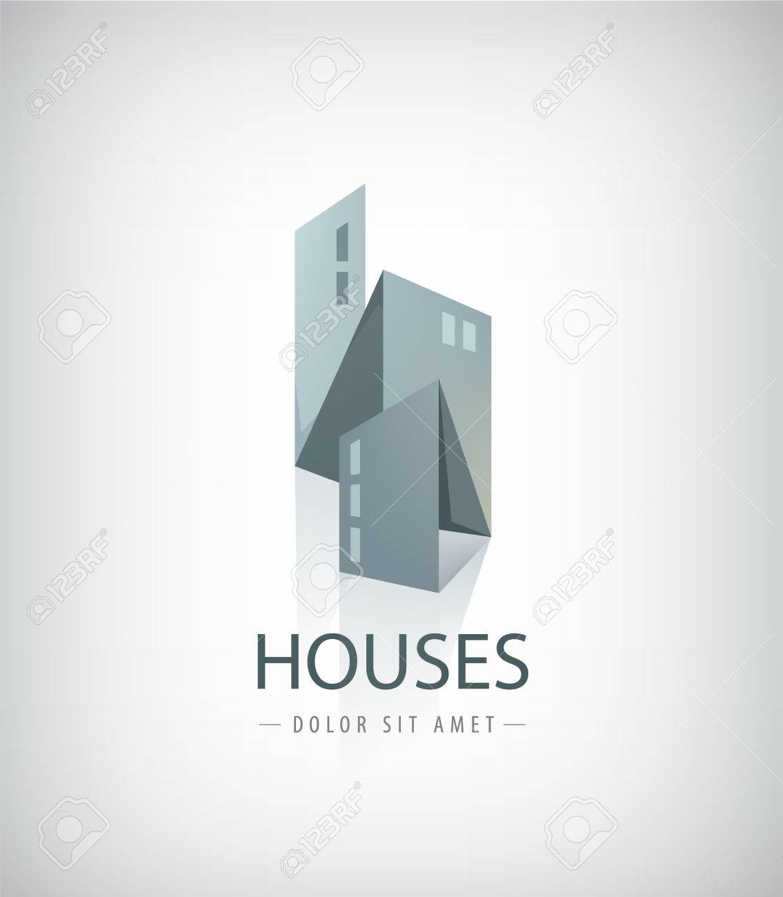 Vector 3d ribbon houses, city logo isolated, grey color - 49787369 Vector 3d ribbon houses, city logo isolated, grey color - 49787369