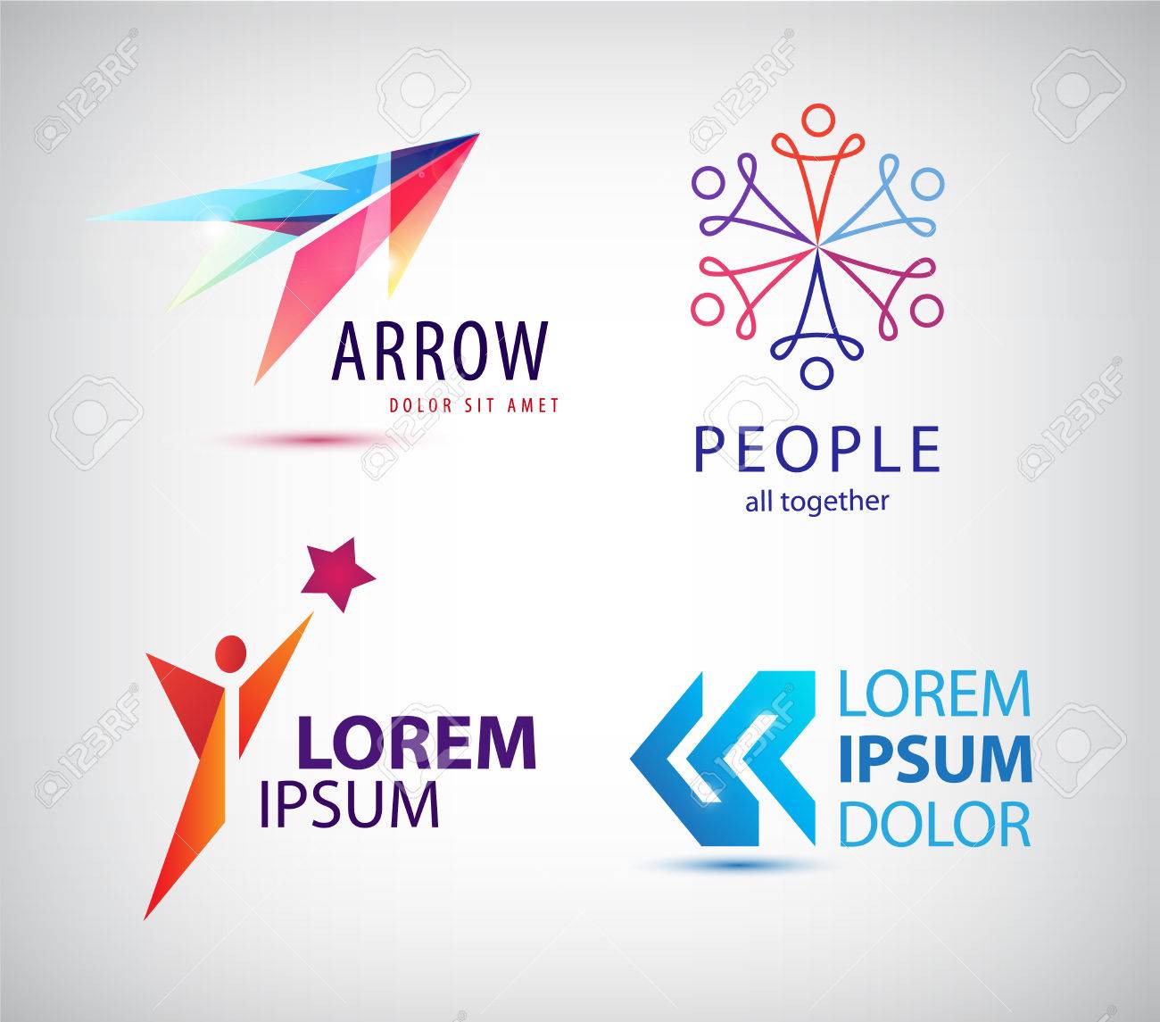 抽象的なロゴのデザイン 矢印ロゴ 男 勝者ロゴ 人々 のグループのロゴ チームロゴ家族のベクトルを設定します ビジネス Id テンプレート のイラスト素材 ベクタ Image