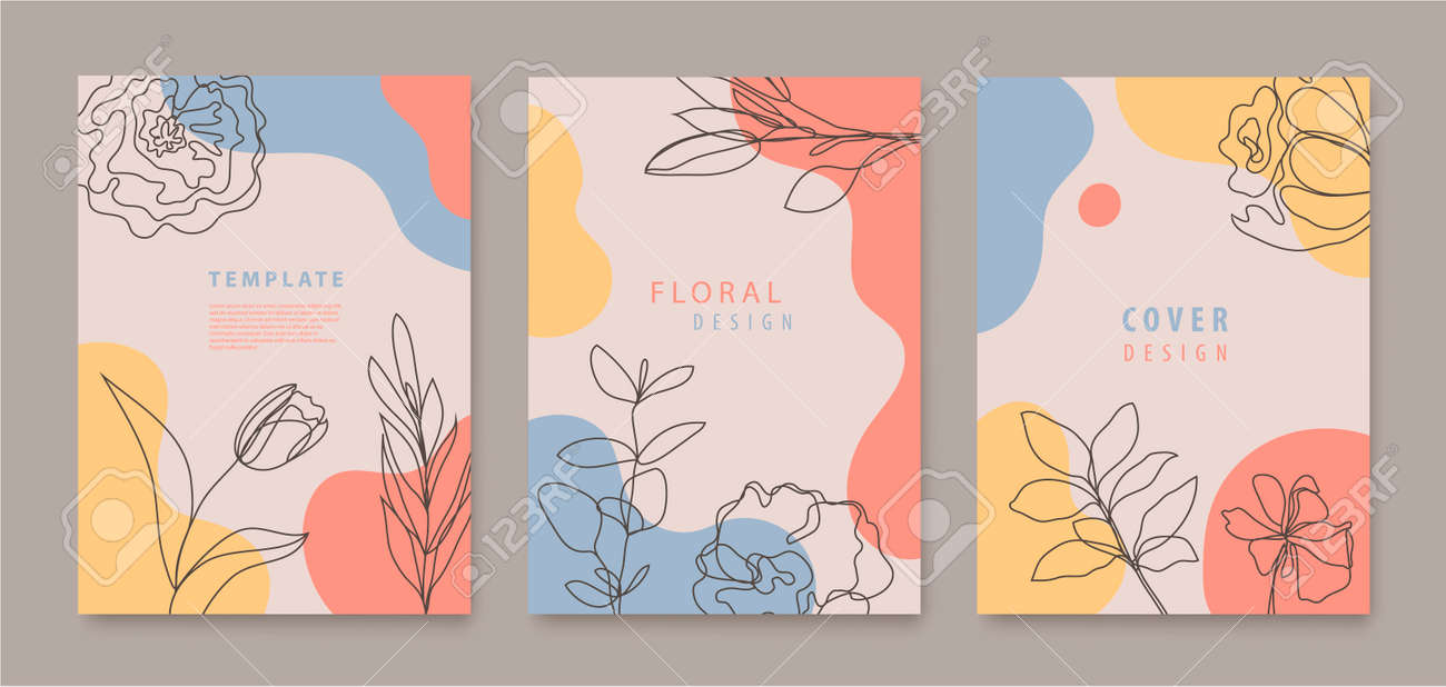 Vector set of continuous line flowers, leaves covers, banners, posters, cards, social media stories, flyers design templates. Trendy design with waves, pastel - 171671436 Vector set of continuous line flowers, leaves covers, banners, posters, cards, social media stories, flyers design templates. Trendy design with waves, pastel - 171671436
