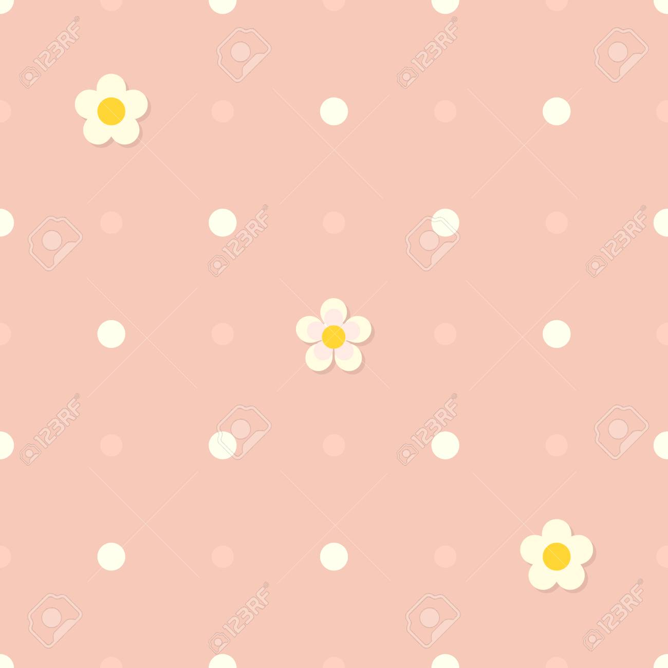 Cute Seamless Pink Flat Background With Polka Dot Pattern And