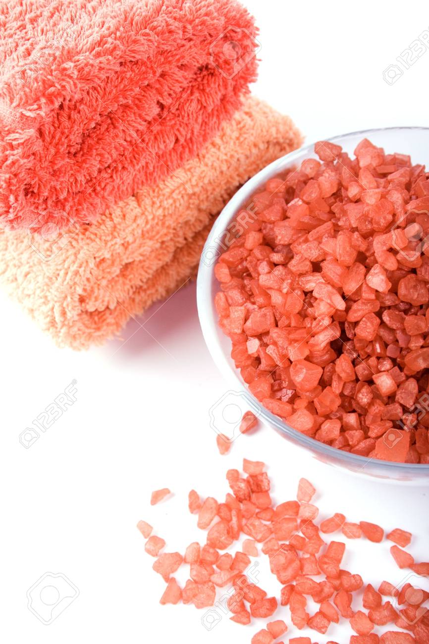 bath salt and towels closeup on white background - 6972007 bath salt and towels closeup on white background - 6972007