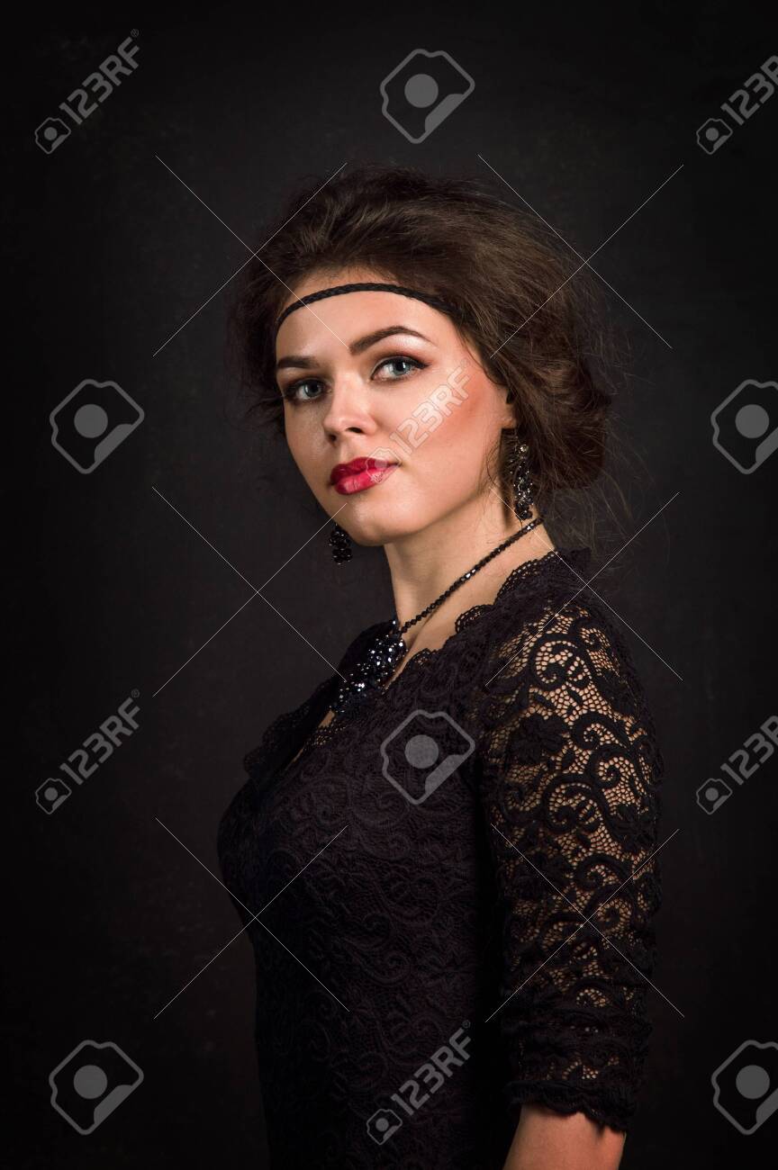 Close Up Roaring Twenties Woman Portrait In The Style Of Gatsby