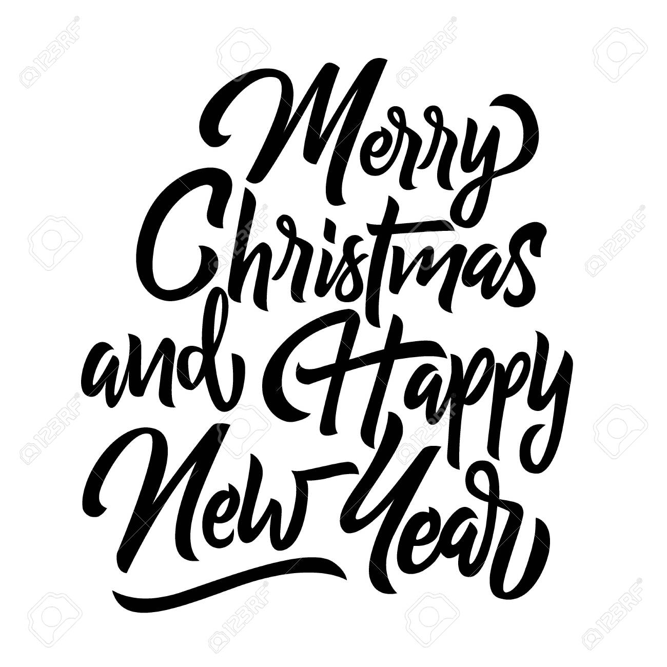 Merry Christmas And Happy New Year Black Handwriting Lettering