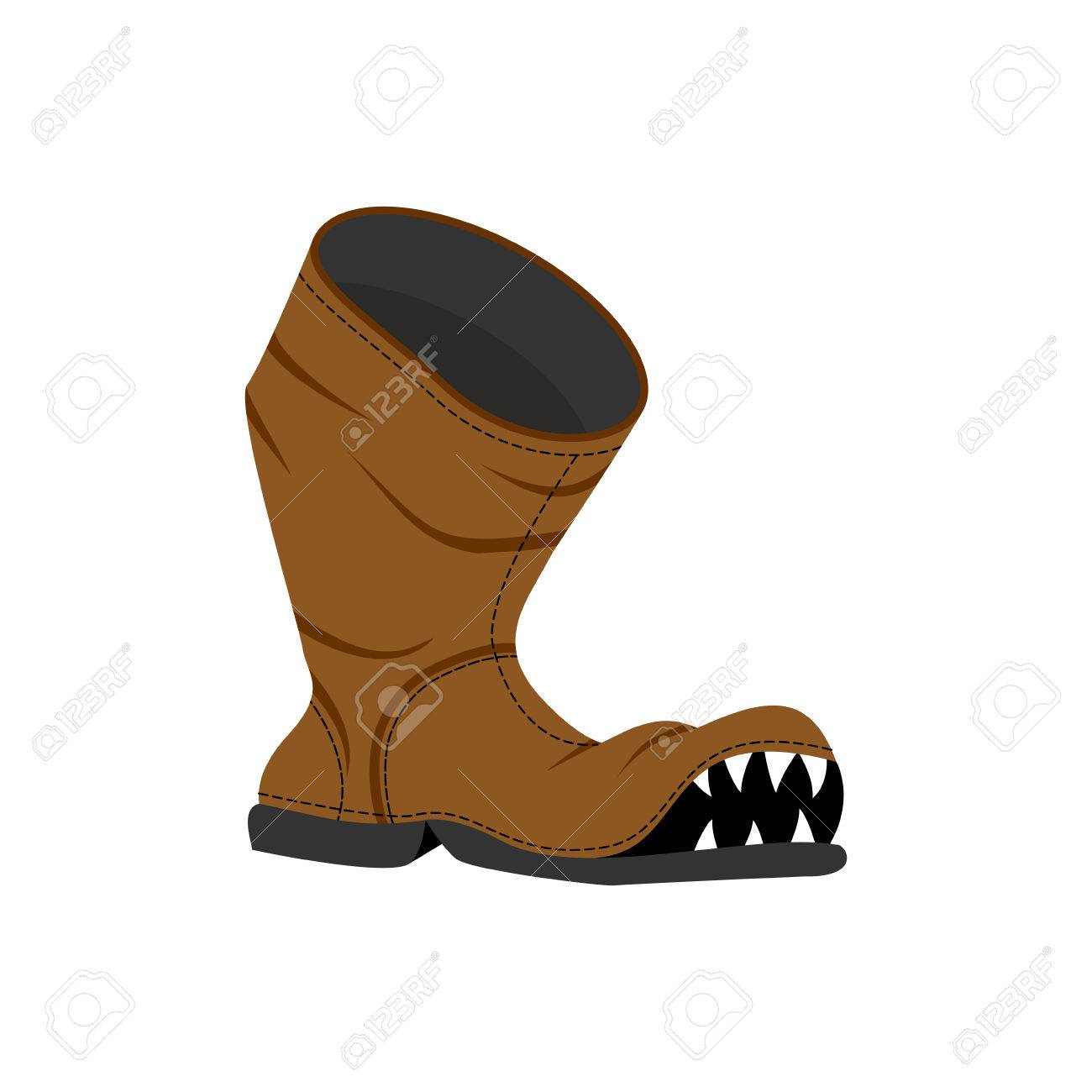 壊れた靴 モンスター歯の古いブーツ ブートの穴 のイラスト素材 ベクタ Image