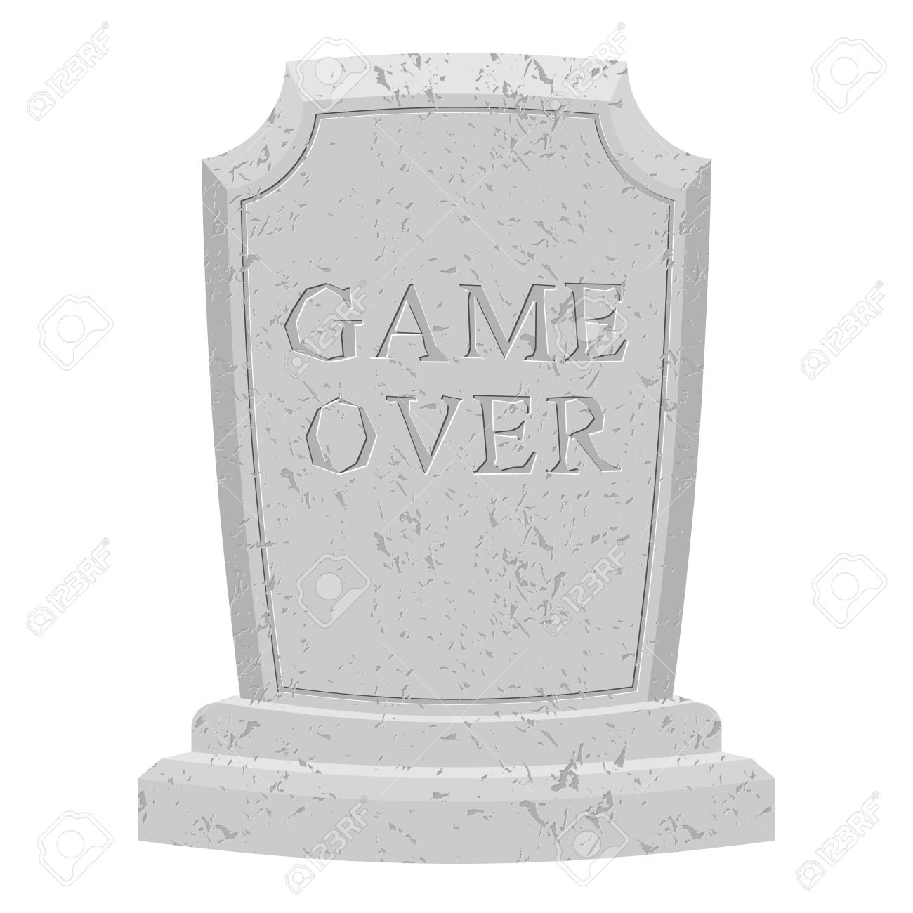 墓の上のゲーム ゲームの刻まれた石の終わり テキスト廃棄 Rip の古いひびが入った 死は人生の終わりです 墓に最終的な碑文 のイラスト素材 ベクタ Image