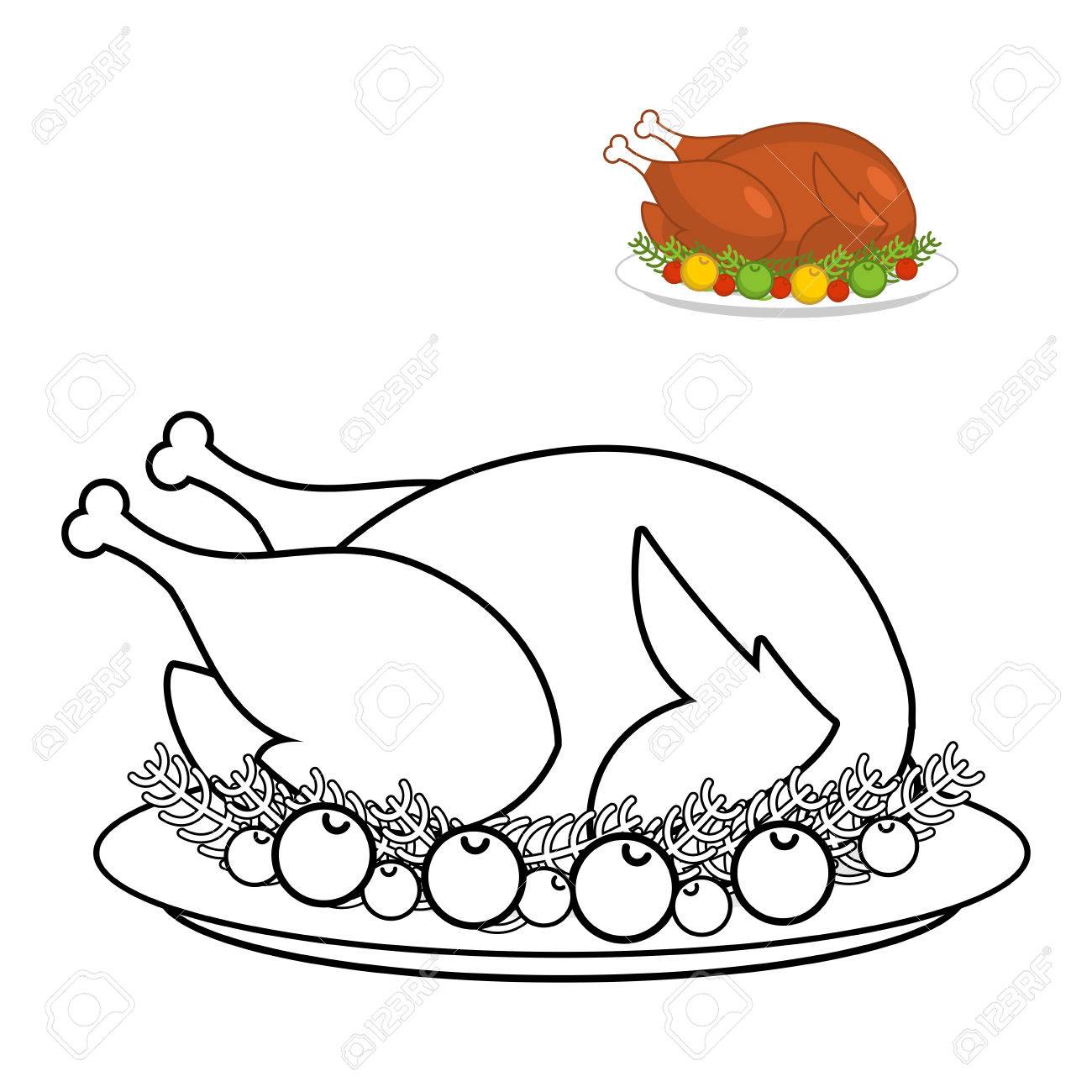roast turkey for thanksgiving coloring book fowl on plate in