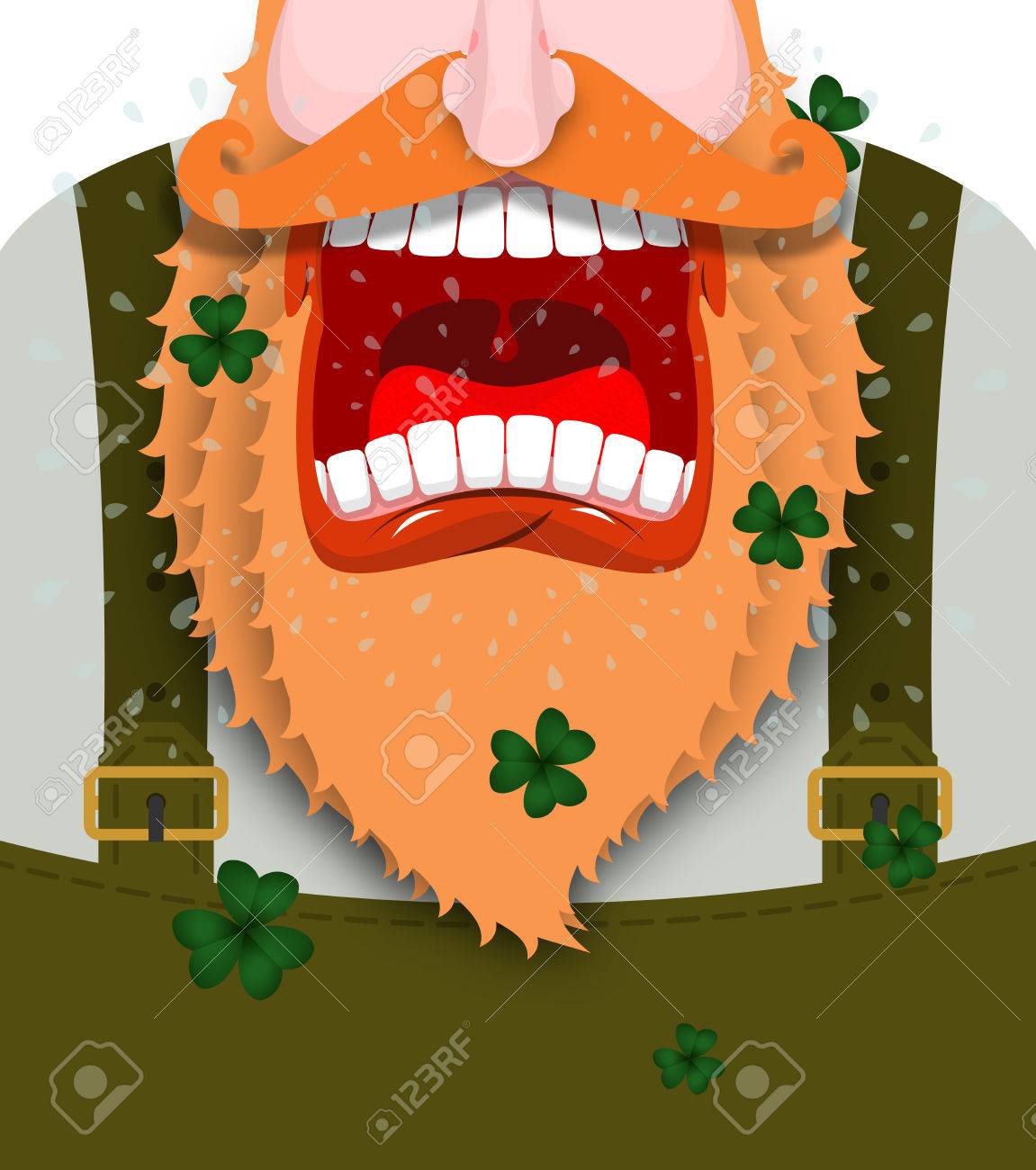 レプラコーンの悲鳴 怖い Gnome の赤ひげの叫び 怒っているドワーフの叫び 緑のコートの祖父 お口や歯を開きます 聖パトリックデーのイラスト アイルランドの国民の祝日 のイラスト素材 ベクタ Image
