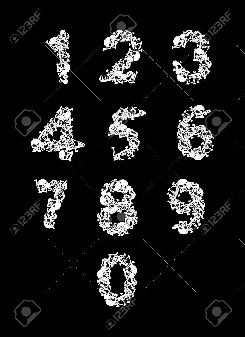 骨からの数です 解剖学の数字 頭蓋骨と背骨 顎と骨盤のイラスト素材 ベクタ Image