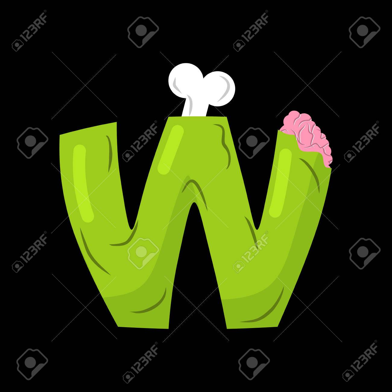 Buchstabe W Zombie Schriftart Monsteralphabet Knochen Und Gehirn Schriftzug Grunes Schreckliches Abc Zeichen Lizenzfrei Nutzbare Vektorgrafiken Clip Arts Illustrationen Image 72372713
