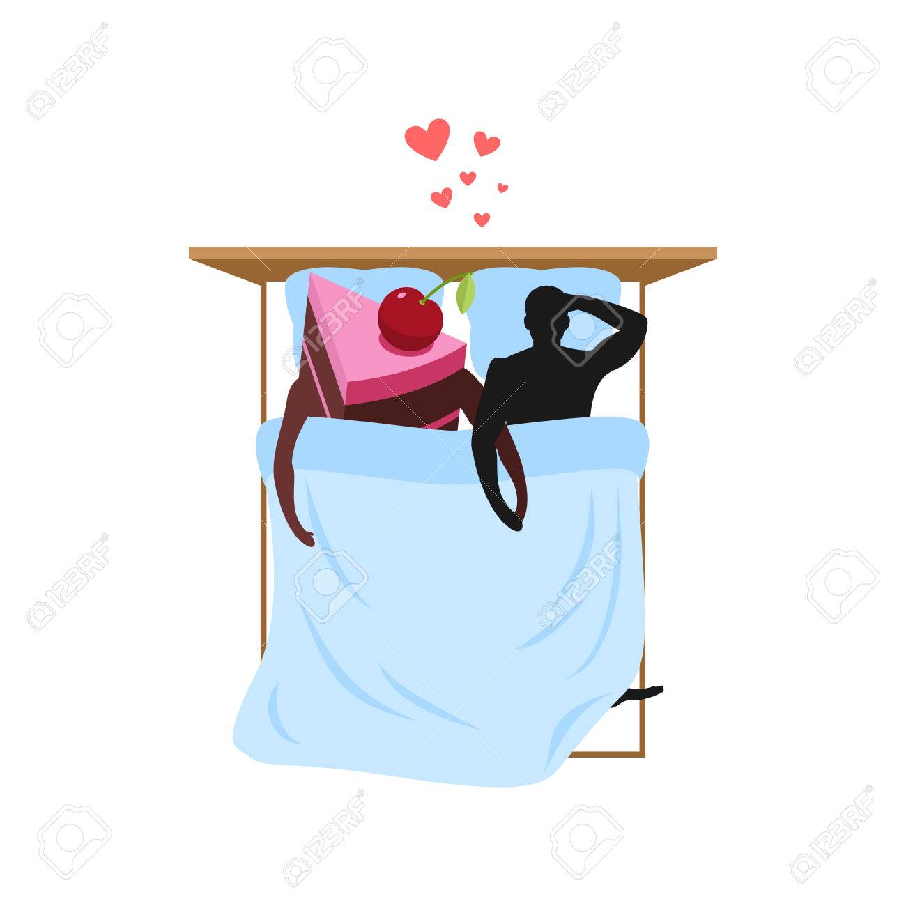 Lover Of Cakes Man And Piece Of Cake In Bed Lovers In Bedroom