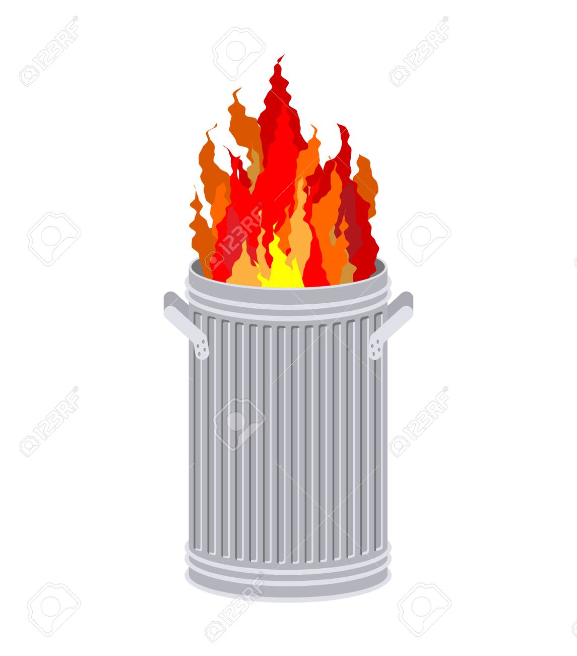 Fire In Garbage Can. Trash Can Burns 