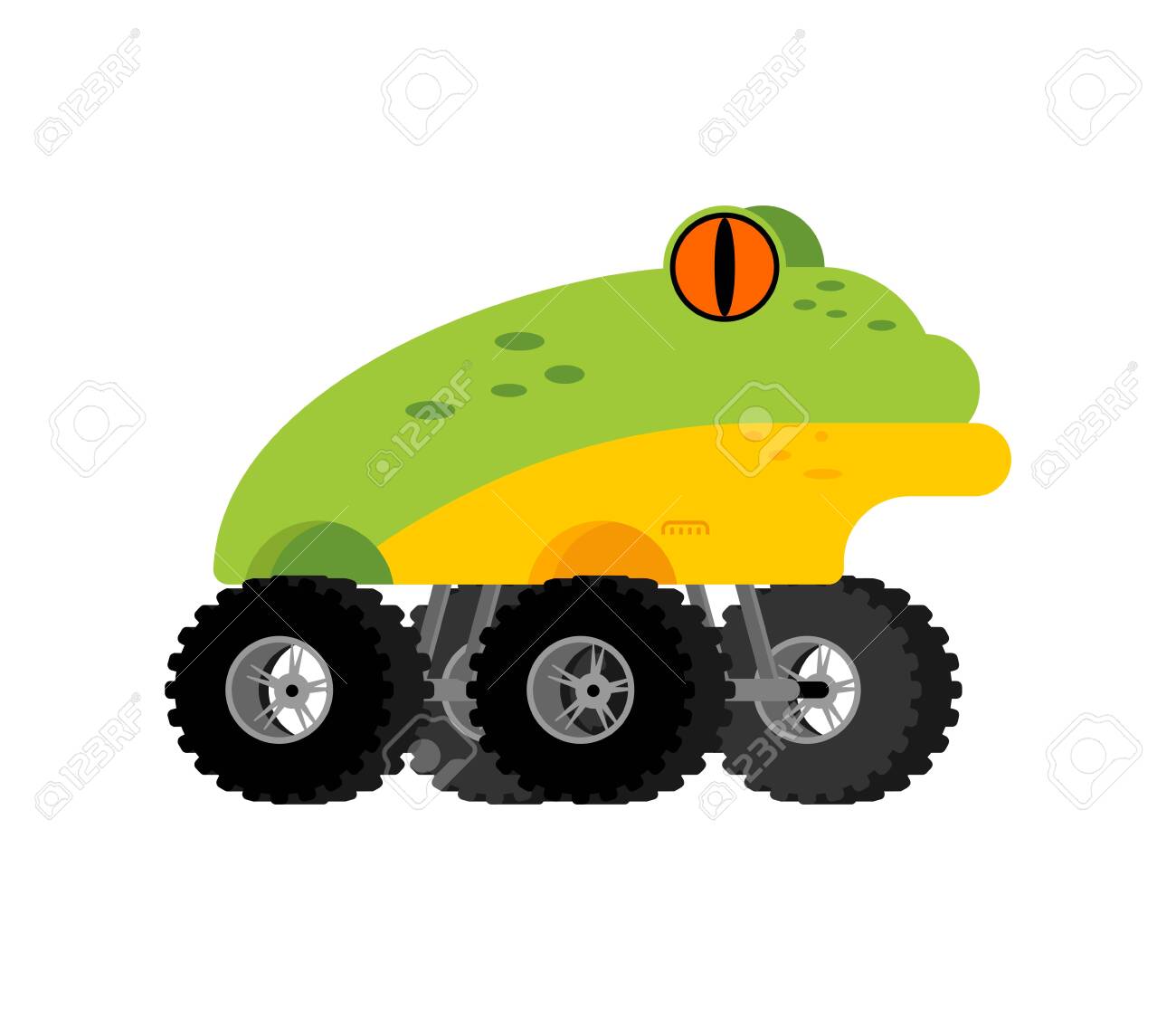 Monster Truck frog. Cartoon car animal on big wheels. vector illustration - 136756224