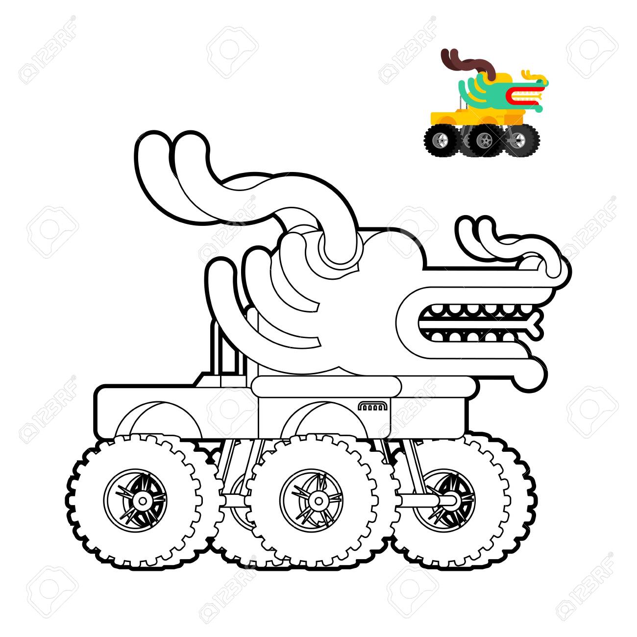 Monster Truck Dragon Coloring Book. Animal Car On Big Wheels - Monster Truck Dragon Coloring Book. Animal Car On Big Wheels