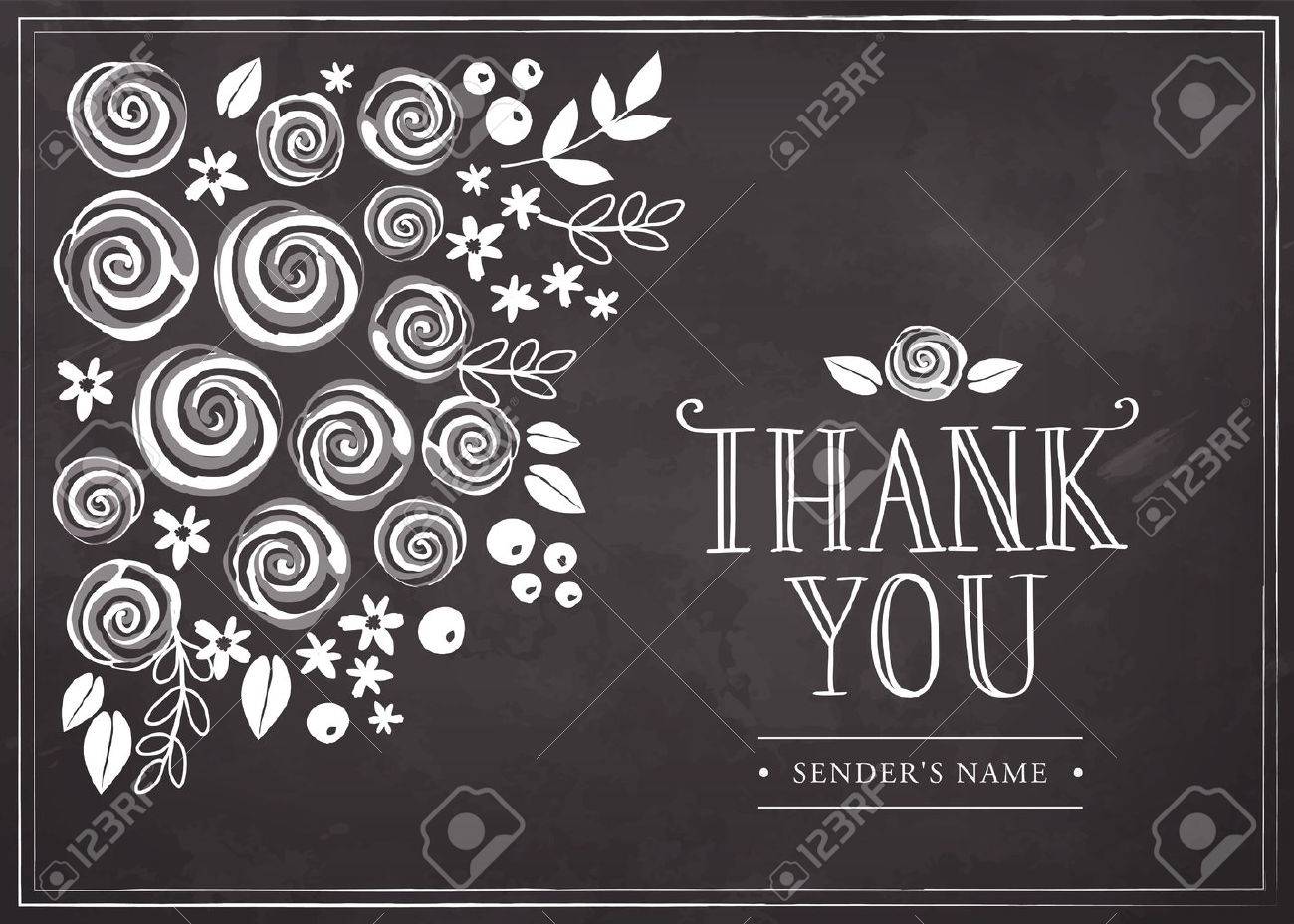 thank you card with floral background freehand drawing on a