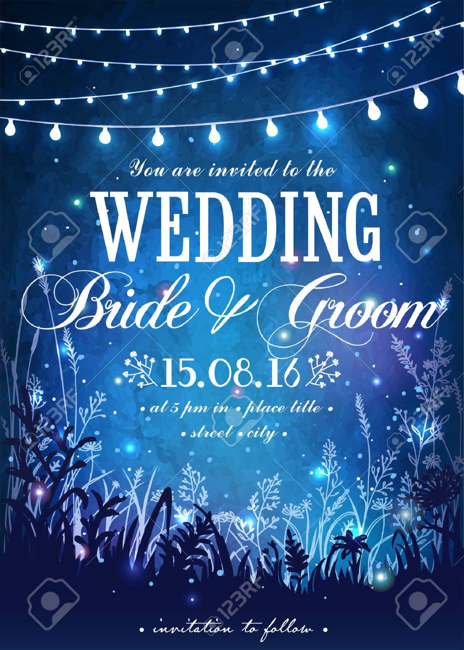 Hanging decorative holiday lights for a party. Garden party invitation. Inspiration card for wedding, date, birthday party - 56483747 Hanging decorative holiday lights for a party. Garden party invitation. Inspiration card for wedding, date, birthday party - 56483747