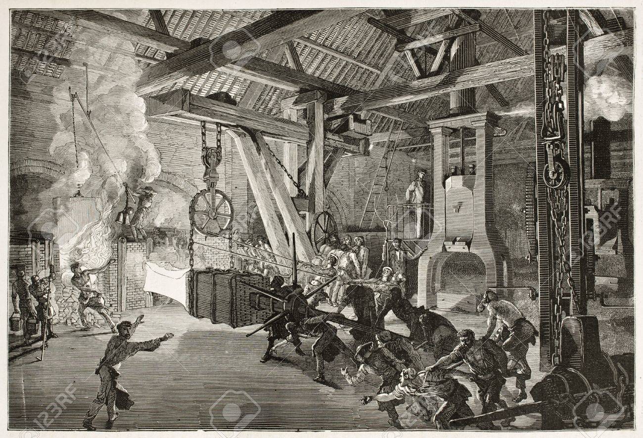 蒸気ハンマー ル クルソー鋳造で古いイラスト ボノム 186 パリ ル ツアー Du Monde 公開によって作成されました の写真素材 画像素材 Image