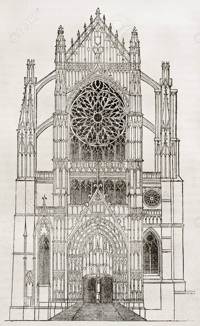 ボーヴェ大聖堂 側のポータル 古いイラスト 未確認の著者によって公開されたマガシンドス Pittoresque パリ 1840 の写真素材 画像素材 Image