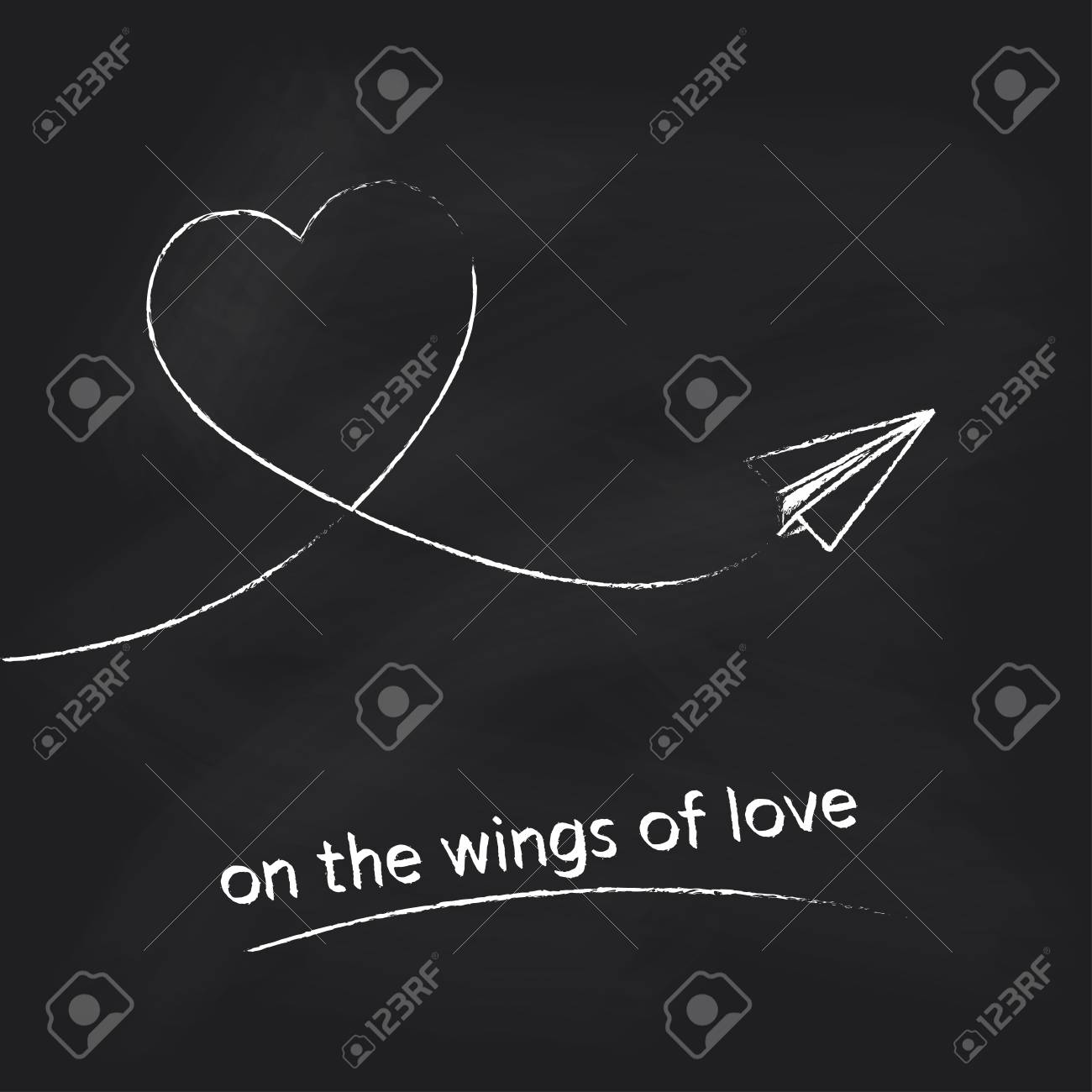 vector paper plane with heart track on black chalkboard background black chalkboard background for design