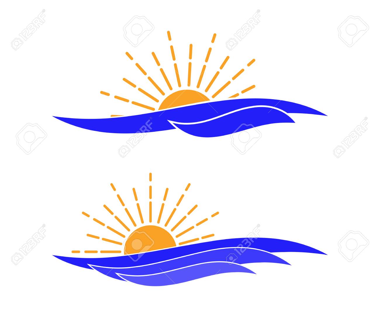 vector ocean waves and sun icon template for logo of tour company