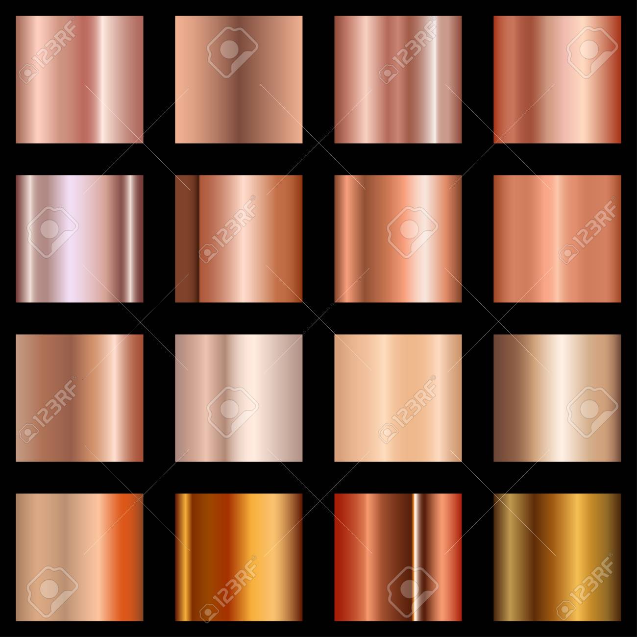 銅のグラデーションが設定されます。背景、カバー、フレーム、リボン、バナー、コイン、ラベル、チラシカードポスターのメタリックグラデーションのコレクションベクトルEPS  10の写真素材・画像素材 Image 104969862