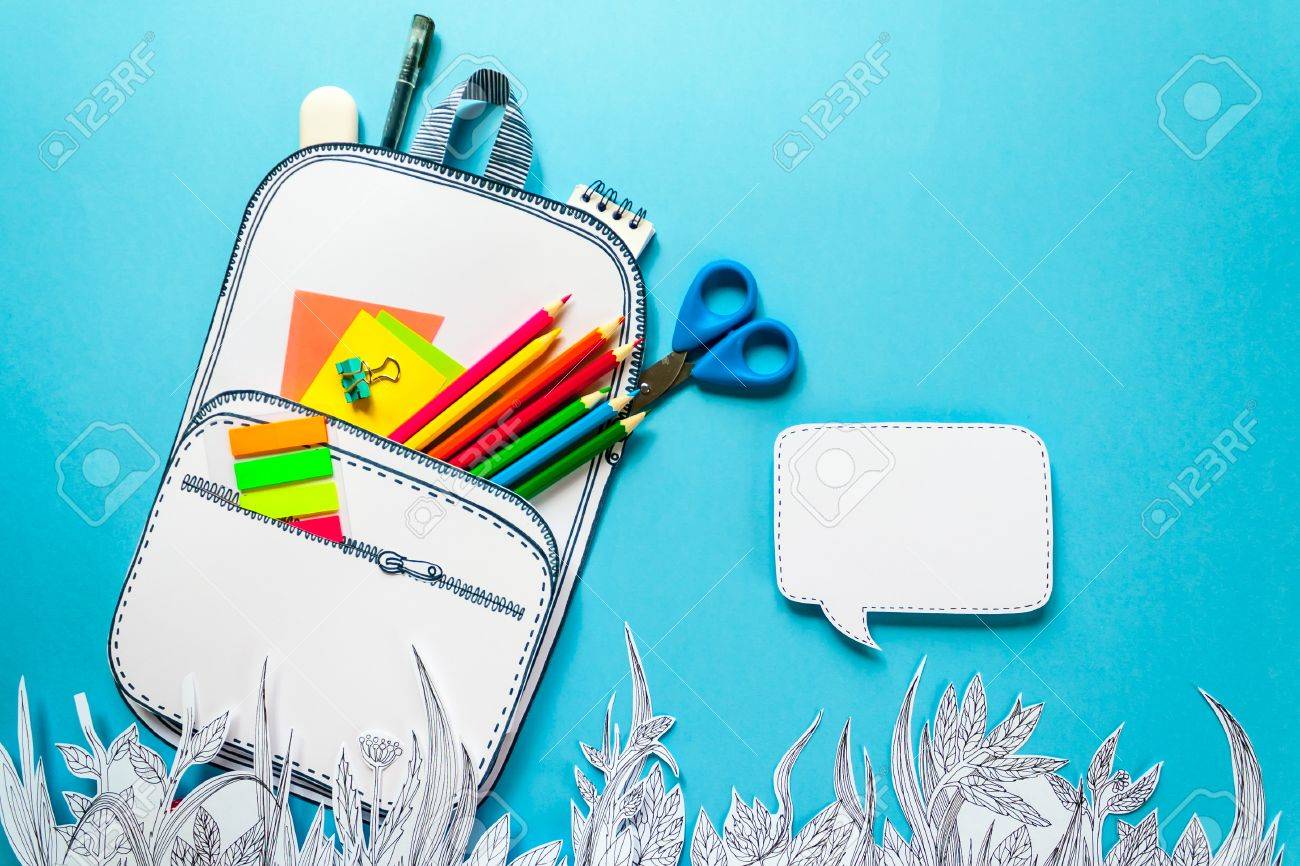 summer concept school bag with painted herbs made of paper stock