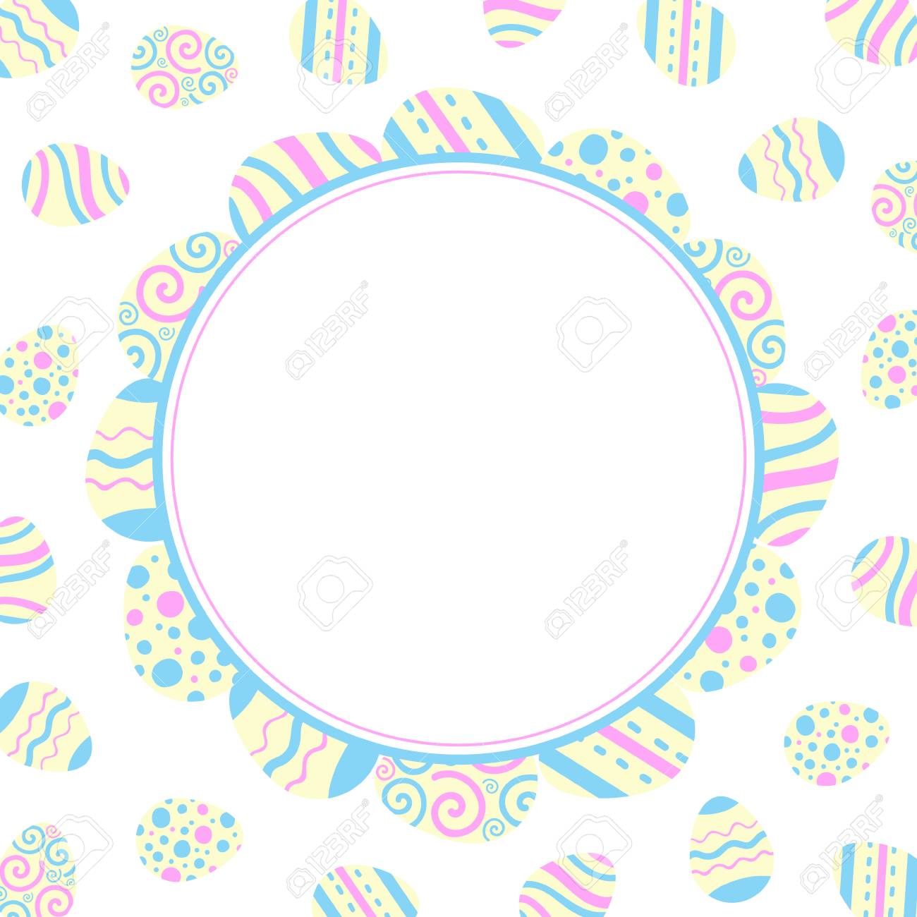 Illustration for scrapbooking. Easter holiday Round frame of colored eggs. Flat design. - 97073709 Illustration for scrapbooking. Easter holiday Round frame of colored eggs. Flat design. - 97073709