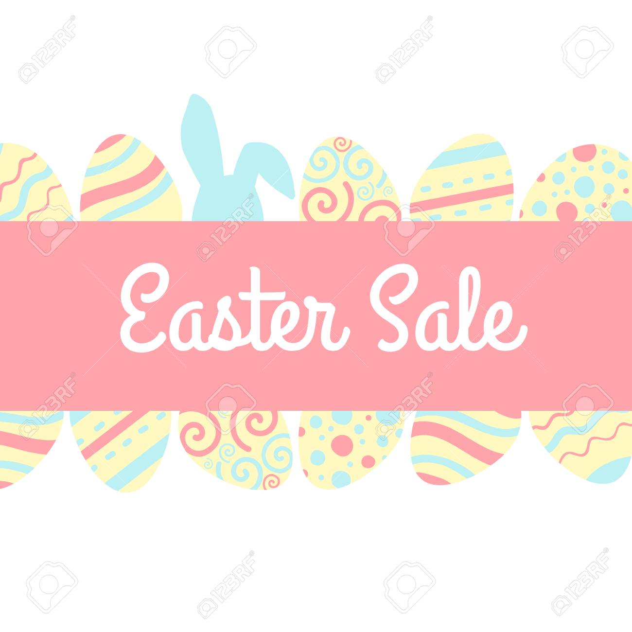 Easter sale banner with pink and blue rabbits and eggs. - 97521007 Easter sale banner with pink and blue rabbits and eggs. - 97521007