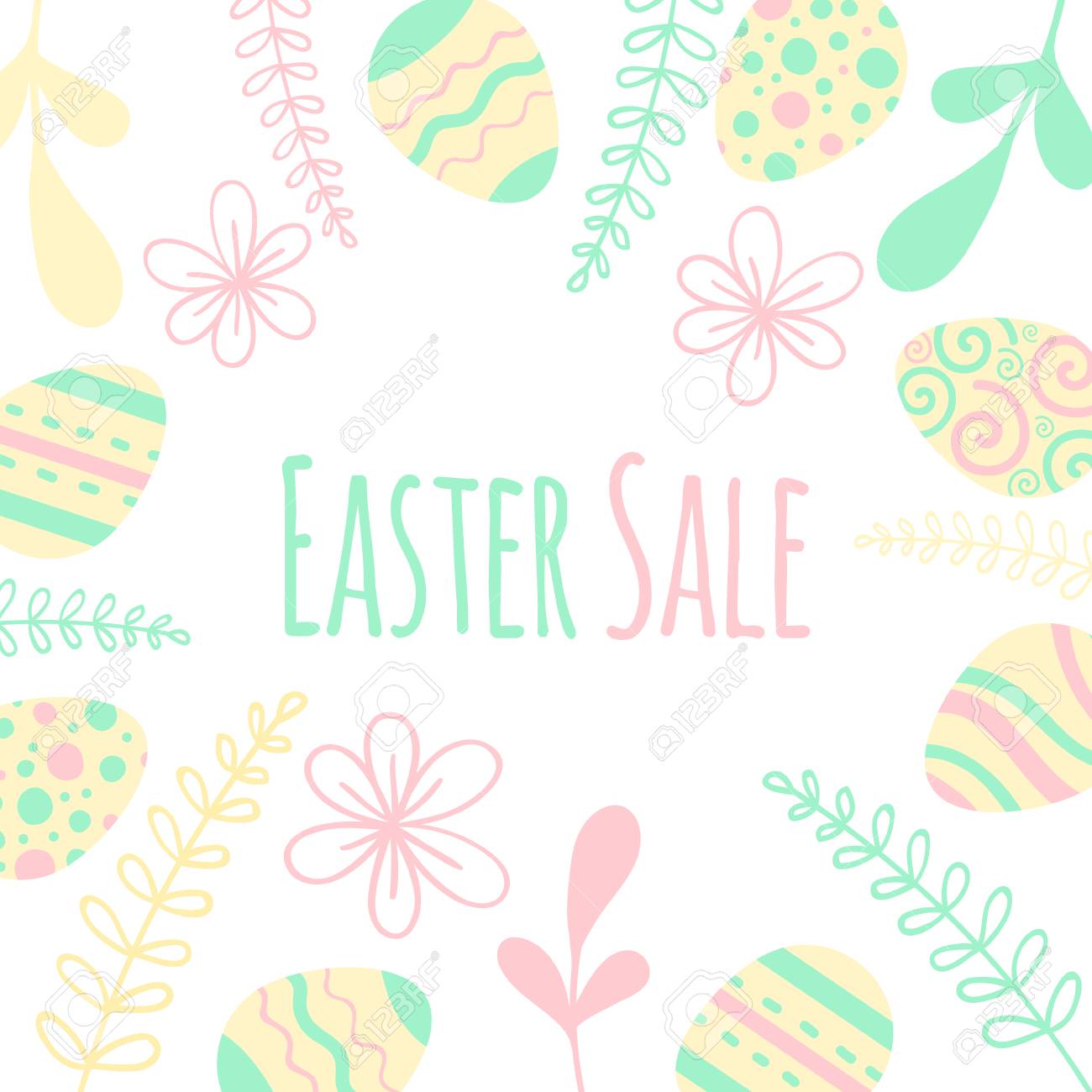 Easter sale banner with patterned eggs and flowers. - 97499117 Easter sale banner with patterned eggs and flowers. - 97499117