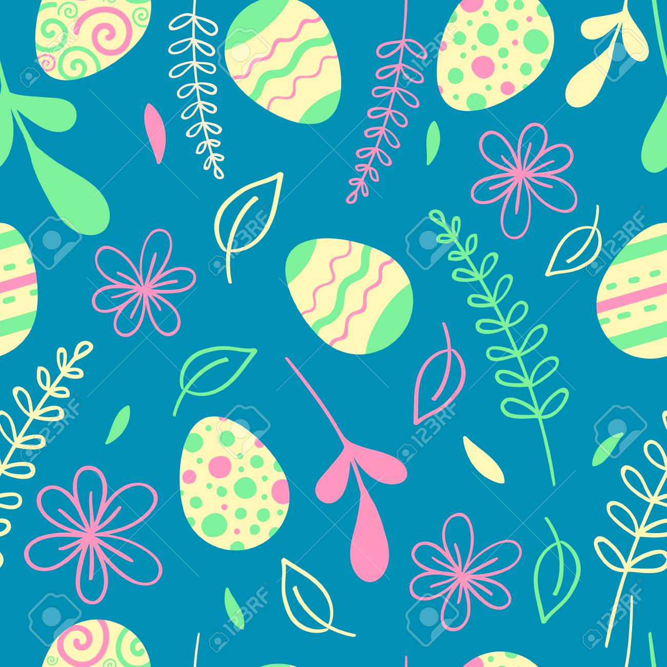 Easter seamless pattern with flowers. Egg hunt vector illustration - 97943781 Easter seamless pattern with flowers. Egg hunt vector illustration - 97943781