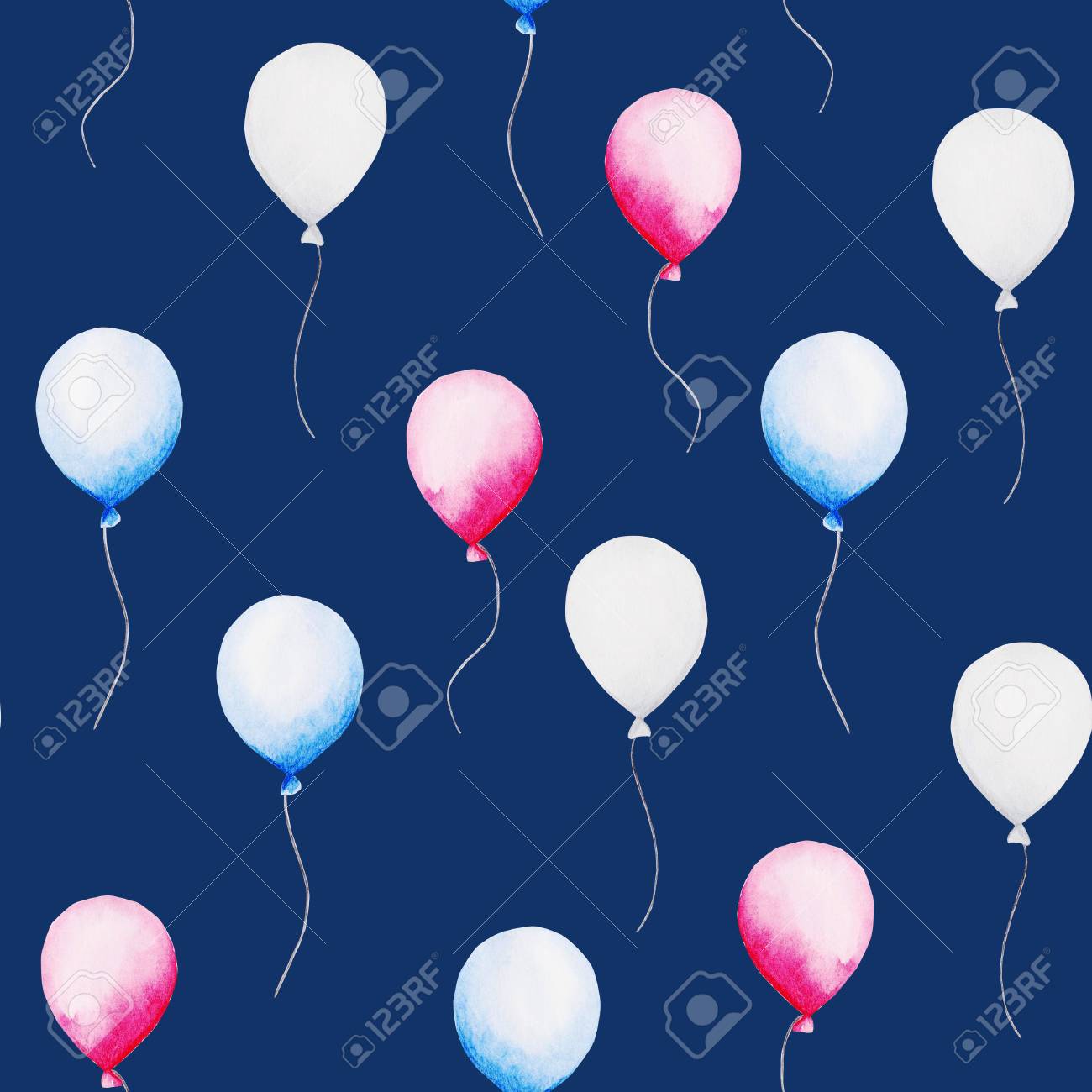 4th of July. Watercolor baloon pattern for United Stated independence day. Design for print, card, banner - 98434341 4th of July. Watercolor baloon pattern for United Stated independence day. Design for print, card, banner - 98434341
