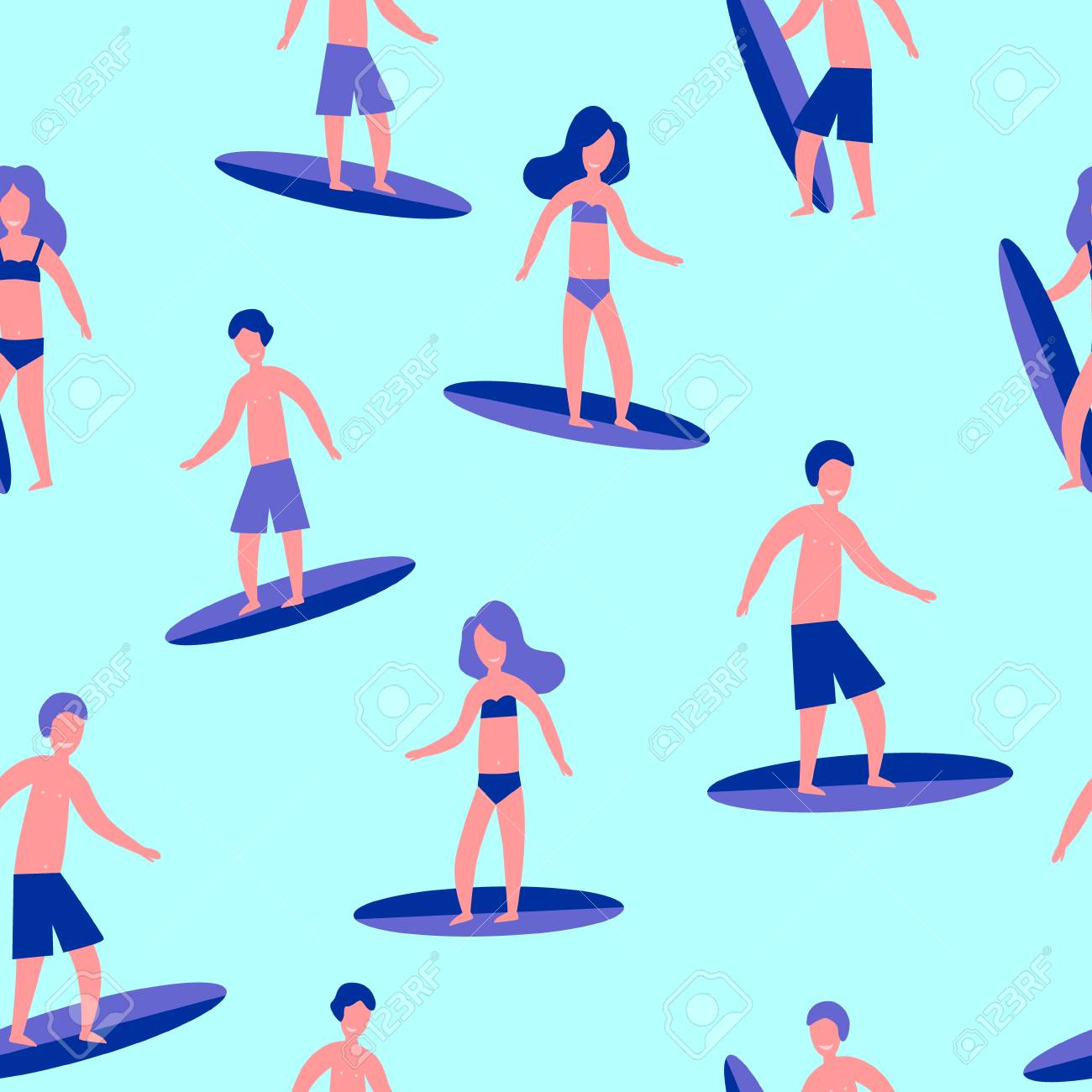 Vector illustration seamless flat pattern of Surfers for print. - 112595119 Vector illustration seamless flat pattern of Surfers for print. - 112595119