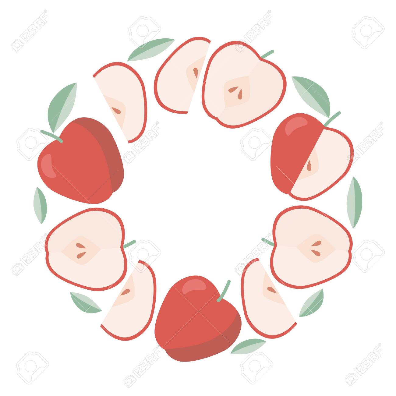 Frame of red apples, summer fruits, template for label in flat style. - 131932882 Frame of red apples, summer fruits, template for label in flat style. - 131932882