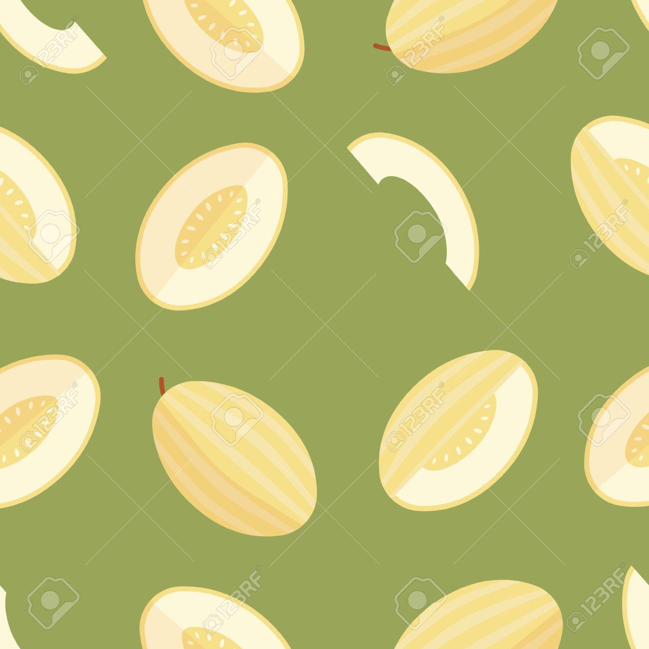 Green seamless pattern of melon, organic sweet dessert. - 132553822 Green seamless pattern of melon, organic sweet dessert. - 132553822