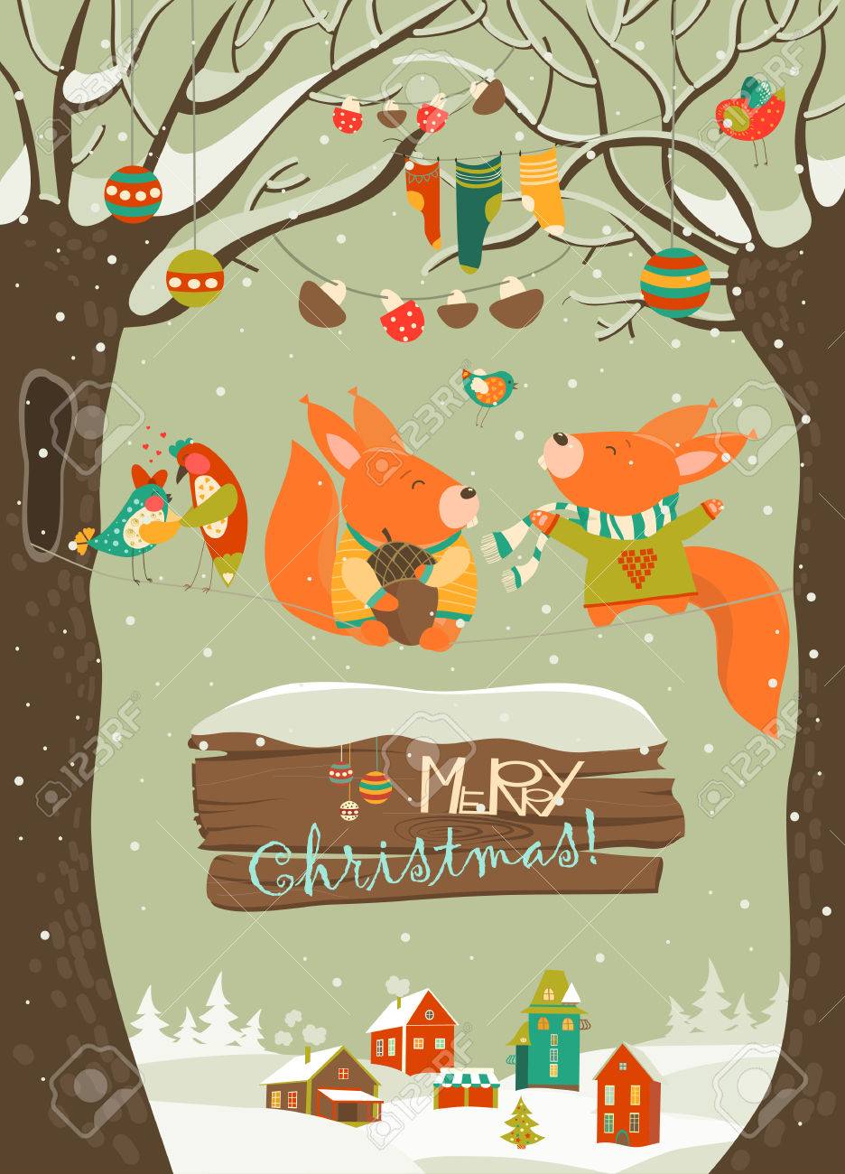 かわいいリスがクリスマスを祝います のイラスト素材 ベクタ Image