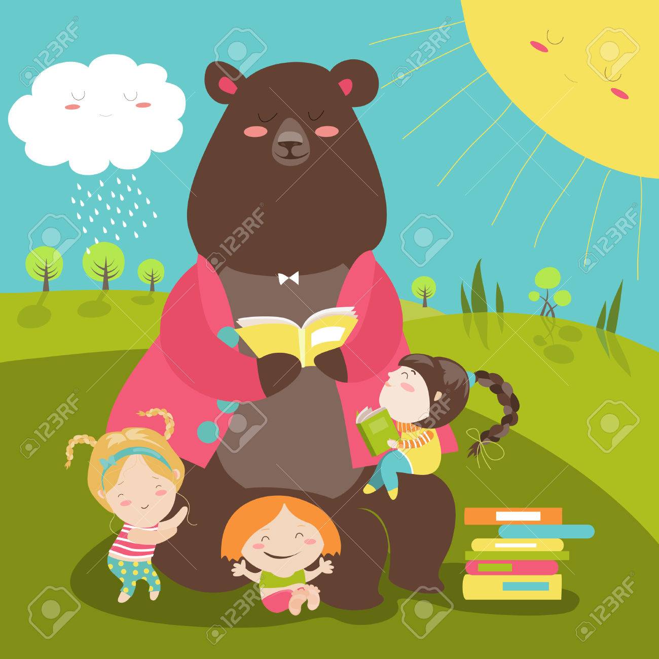 Cute bear reading book for girls. illustration - 56645360 Cute bear reading book for girls. illustration - 56645360
