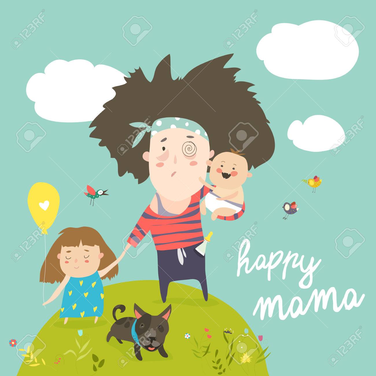 彼女の子供と歩いて疲れた母 のイラスト素材 ベクタ Image 彼女の子供と歩いて疲れた母 のイラスト素材 ベクタ Image