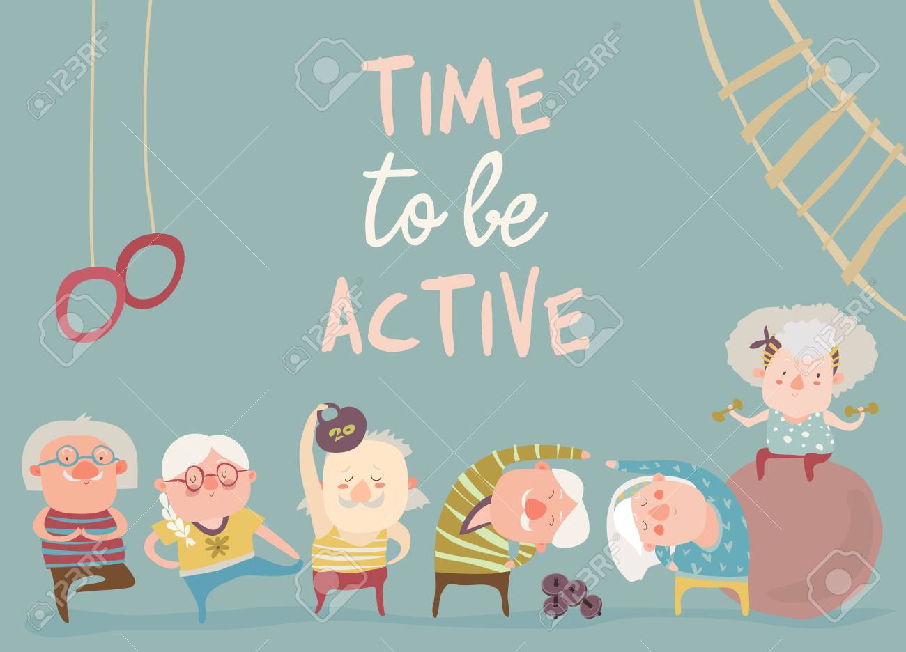 Cartoon elderly people doing exercises. Vector illustration - 115030502 Cartoon elderly people doing exercises. Vector illustration - 115030502