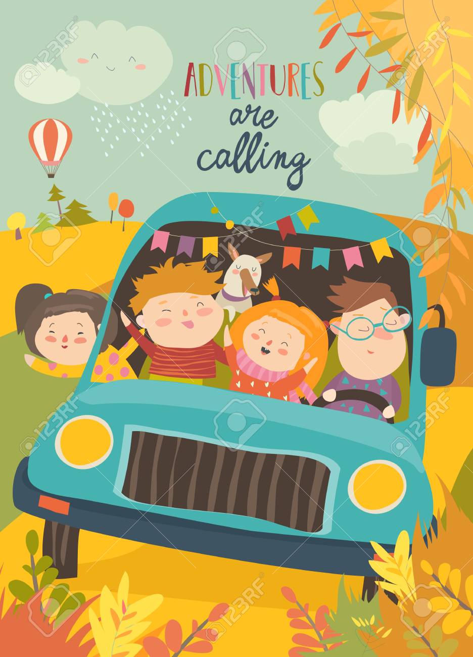 Cute children traveling by bus. Vector illustration - 112223871 Cute children traveling by bus. Vector illustration - 112223871